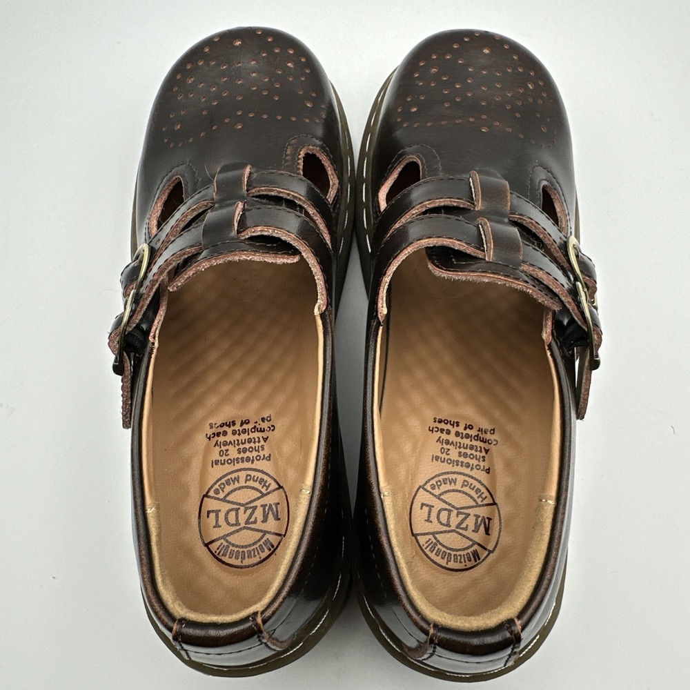 New MZDL Meizudongli Mary Jane Shoes Brown Leather Double Buckle 7.5/240 Chunky - Picture 9 of 13